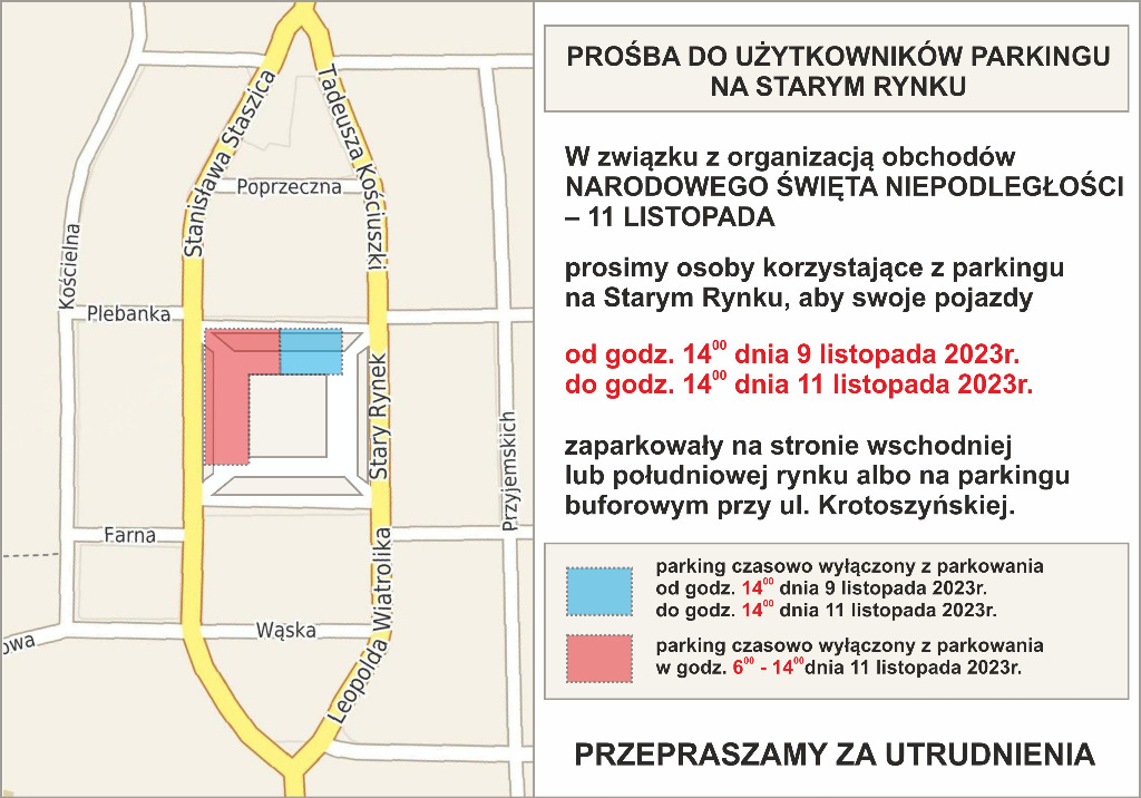 11 listopada - ograniczenia w użytkowaniu parkingu 